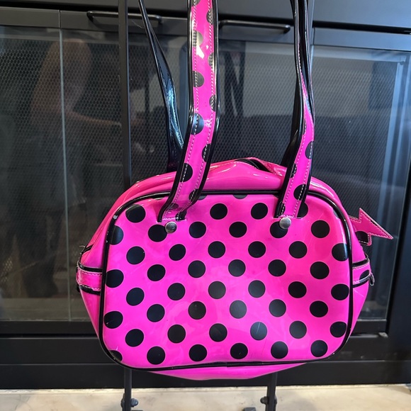Addicted Hot pink & black polka dot handbag - Picture 1 of 5